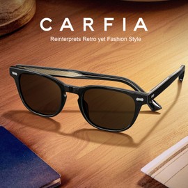 CARFIA Modern Retro Polarized Sunglasses for Men Hand-crafted Acetate Frame Classic Square Sun Glasses CA2132 Dark Black