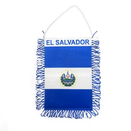 TOPFLAGS EL Salvador Flag 4 X 6 Inch Fringe EL Salvador Flags Car Window Hanging Flag Mini Flag Banner Double Sided Hanging Flag