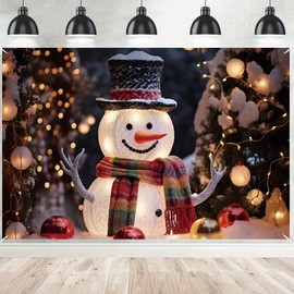 Christmas Snowman Banner Glow Light Snowman Sign Banner Decorations for Xmas Party Winter Holiday Baby Shower Wall Decor Photography Background Supplies