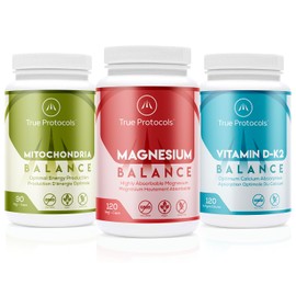 TRUE PROTOCOLS - Muscle Protocol+ (3 items) - Magnesium Balance, Vitamin D-K2 Balance, & Mitochondria Balance - Bioavailable Capsules for Optimal Muscle Function, Bone Health and Energy - 100% Non-GMO Supplements