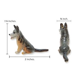 WitnyStore Tiny 1½" Grey Brown Sitting German Shepherd Alsatian Dog - Miniature Hand Made Painted Ceramic Dogs Puppy Hound Canine Animals Cute Porcelain Decorative Collectible Figures Décor Gifts