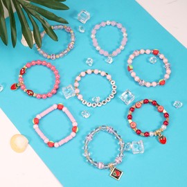 Bookay 8pcs Cute Fruit Strawberry Bracelets for Women Stretch Heishi Bracelet Strawberry Beach Jewelry Gifts