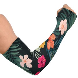 DNSHENG Bright Hibiscus Flowers Arm Sleeves with Thumb Hole, UV Sun Protective Arm Compression Sleeves for Men/Women
