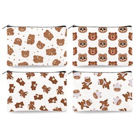 DOODLREAM 4Pcs Canvas Cute Bear Makeup Bag, 23 x 15 cm Cartoon Bear Cosmetic Bags Travel Organizer Portable Accessories with Zipper, Toiletry Large Capacity, Purse Organizer Pouches, Canvas Lining