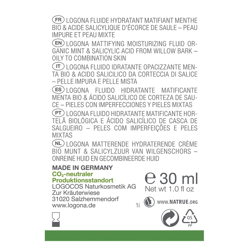 LOGONA Naturkosmetik Klärendes Tag & Nacht Feuchtigkeitsfluid, Verfeinert & beruhigt