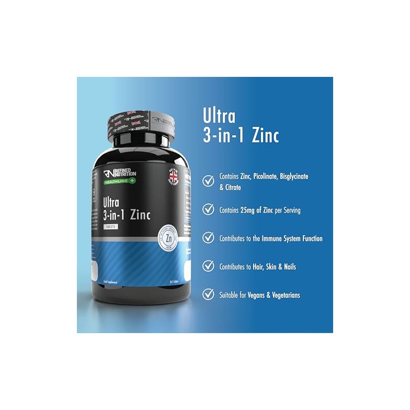 Refined Nutrition Ultra 3-in-1 Zinc Tablets, 25mg, 365 Supply