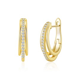 Philip Jones Gold Plated Triple Hoop Earrings Created with Zircondia® Crystals