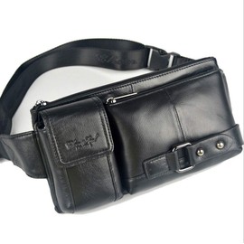 Men's Genuine Leather Bum Bag Waist Bag Hiking Bag Sport Leisure Hip Bum Bag Travel Bag Women's Rivets Messenger Chest Belt Bag Ass Pack Waist Bag Black, #15 Black