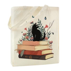 Cotton Bag Printed Canvas Tote Bag Aesthetic Shopping Bag with Cat Fabric Bag 35 x 42 x 8 cm, Handbag with Inner Pocket, Gifts for Women Friend Mum for Birthday, Christmas