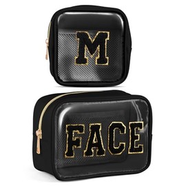 2 bolsas de maquillaje transparentes pequeñas para cosméticos, color beige, Negro -