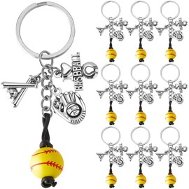 SUNNYCLUE 1 Box 20 Sets Baseball Keychains Bulk Sports Themed Key Chains Set Metal Gloves Wooden Beads Balls Team Rewards Keyring for Crafts Party Wedding Favor Diy Handbag Purse Supplies Women Men