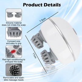 Piashow Electric Head Massager, Scalp Massager with 4 Kneading Massager Heads, Portable Scalp Massager for Full Body Massage, Dog Body, Hair Growth, Waterproof, Waterproof