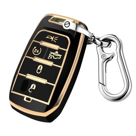 QBUC for Dodge Key Fob Cover, Fits for Dodge RAM 1500 2500 3500 4-5 Buttons 2019 2020 2021 2022 2023 TPU Key Fob Case with Keychain, Smart Remote Accessories Key Fob Protection (Gold-Black)