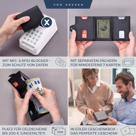 VON HEESEN Credit Card Holder Credit Card Holder, Black Saffiano, XXL coin compartment