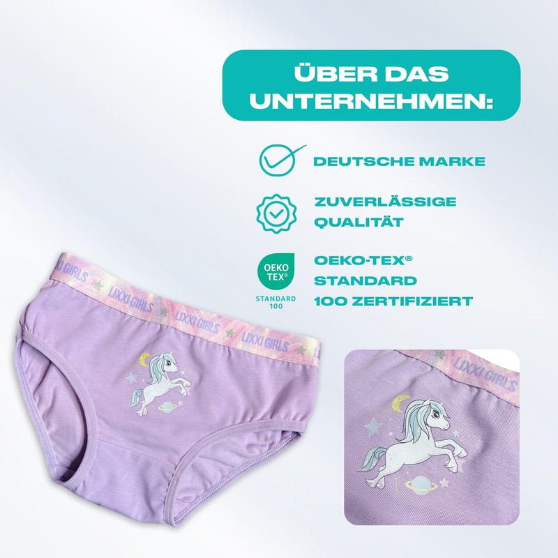 Lixxi Mädchen Unterhosen, 6 Stück, Einhorn-Design, Baumwolle, Lila/Weiß/Rosa (DE/NL/SE/PL, Numerisch,
