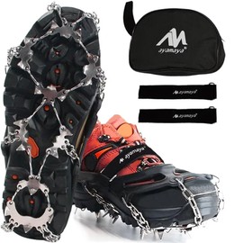 AYAMAYA - Pinzas de hielo para zapatos y botas de 24 picos mejoradas de acero inoxidable antideslizante para zapatos de hombre y mujer, cadenas de nieve para senderismo, senderismo, senderismo,