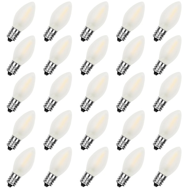 25 Pack C7 LED Christmas Light Bulb, White LED Christmas