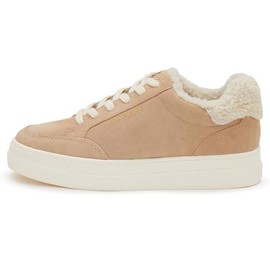Sam Edelman Wess Cuoio Suede Lace Up Rounded Toe Fur Detailed Low Top Sneakers (Cuoio Suede, 6)