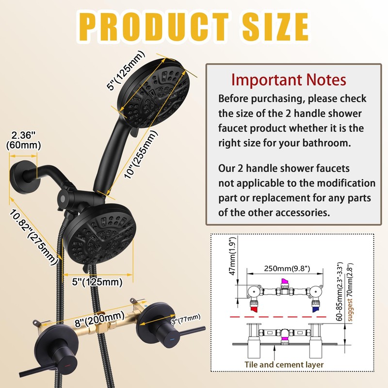 SUBEIXI 2 Handle Shower Faucet Wall Mounted Two Handles Shower