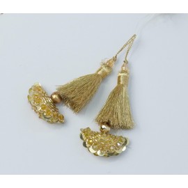 Feathers Creation Ltd Sew on Tassels Garland for Curtain Edge Blouse Latkan Wedding Dress Tassel Sold per Pair 3.5 Inch Long (Gold)
