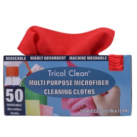 Tricol Clean Profesional Resuable Lint Free Microfiber Edgeless Cleaning Cloth 50PK Cleaning Rags,Absorbent Microfiber Wipes in Dispenser Box for Housekeeping, Car Cleaning (12 * 12 Inches) (red1)