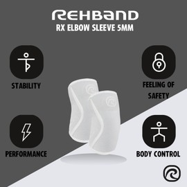 Rehband Elbow 5mm Compression Sleeve, Neoprene Sleeves for Weightlifting, Anatomical Design, Non-Slip & Close Fitting, Elbow Support Unisex, Colour:Arctic/White, Size:X-Large