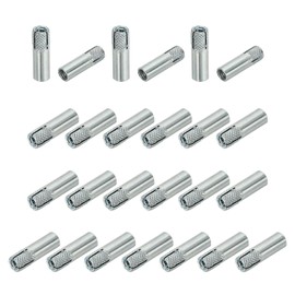 PATIKIL M6 Drop-in Anchors, 25 Pcs Zinc Plated Carbon Steel Solid Knurled Concrete Anchors Internal Forced Expansion Screw Bolts for Solid Concrete Drywall, Silver