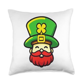 St. Patrick’s Day Leprechaun - Red Headed with Shamrock Hat Throw Pillow