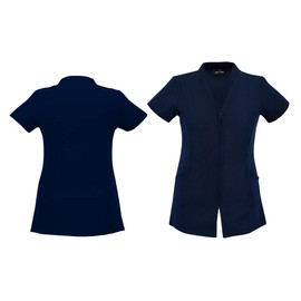 Swift Wear Professional Women's Beauty Zip Spa Tunic Hairdressing Massage Therapist Health Work Nail Uniform (Navy Blue, 24)