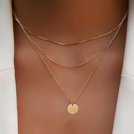 Xmsrn Vintage Layered Coin Disc Pendant Necklace Coin Choker Necklace Gold Coin Disc Chain Necklace Layering Coin Disc Necklace Jewelry for Women and Girls