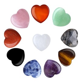 GUJOXILA Pack of 10 Heart Made of Stone Gemstones Natural Crystal Healing Stones Sets Bulk Worry Stones Craft Amethyst Rose Quartz Green Aventurine Meditation Chakra Reiki Energy Balancing