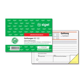 Sigel SD122 receipt blockNumbered carbonless, A6, 2 x 50 sheet.