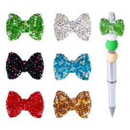 FASHEWELRY Rhinestone Bow Focal Beads for Pens, 6pcs Large Bowknot Beads Glitter Bow Tie Crystal Rhinestone Clay Beads for Necklace Bracelet Beadable Pens Jewelry Making