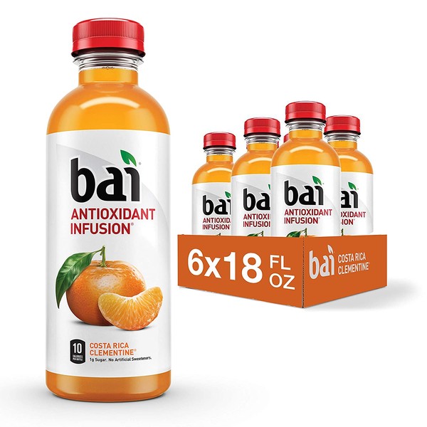 Bai Flavored Water, Costa Rica Clementine, Antioxidant Infused Drinks, 18 Fluid Ounce Bottles, 6 count