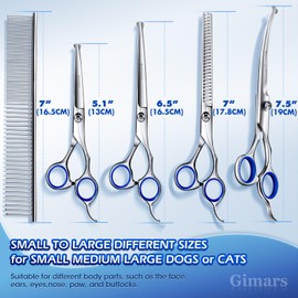 Gimars 6 in 1 Dog Grooming Scissors Kit, Professional 4CR Stainless Steel Dog Scissors with Safety Round Tip for grooming, Titanium Coated Sharp and Heavy-duty Dog Grooming Shears - Blue