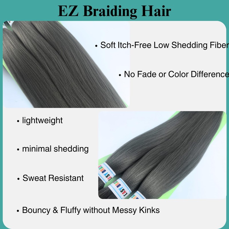 Gray Braiding Hair Pre stretched Hypoallergenic Braiding Hair Extensions