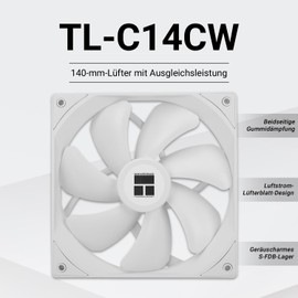 Thermalright TL-C14CW High Performance CPU PWM Fan Case Fan PC CPU Fan 1500RPM CPU Fan Compatible with Desktop (140mm, White)