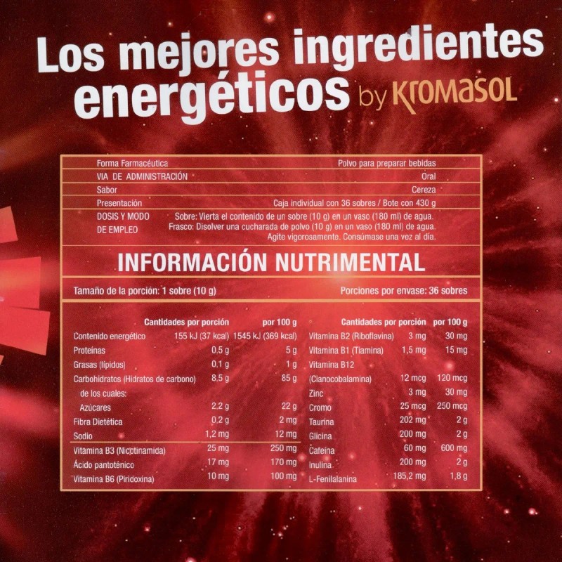 Supernova Energía 36 Sobres Bebida Sabor Cereza Kromasol
