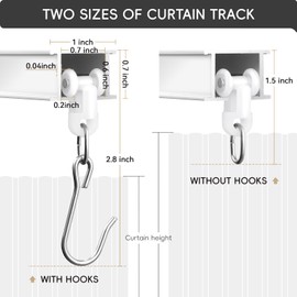 Ceiling Curtain Track, Curtain Track with Roller Hooks, 6ft - 9ft Ceiling Mounted Rail Set for Room Divider, White