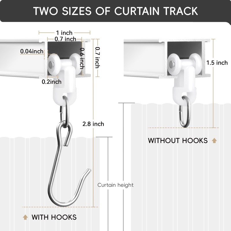 Ceiling Curtain Track, Curtain Track with Roller Hooks, 6ft -