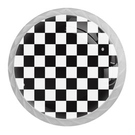 LRCCJS Buffalo Plaid Black and White Checkered 4 Pcs White Glass Drawer Knobs Dresser Knobs Pulls Door Knobs Handles for Kitchen Wardrobe Cupboard Hardware Furniture