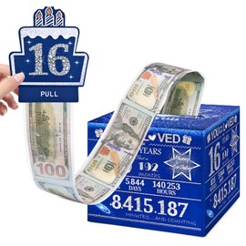 TOYEISHI TOYEISHI 16 Happy Birthday Money Box for Cash Gift, 16th Birthday Decorations for Boys and Girls, Gifts for 16 Year Old Boy, Boy Birthday Gift Ideas, Cool Things for Teen -Blue with 100PCS Bags