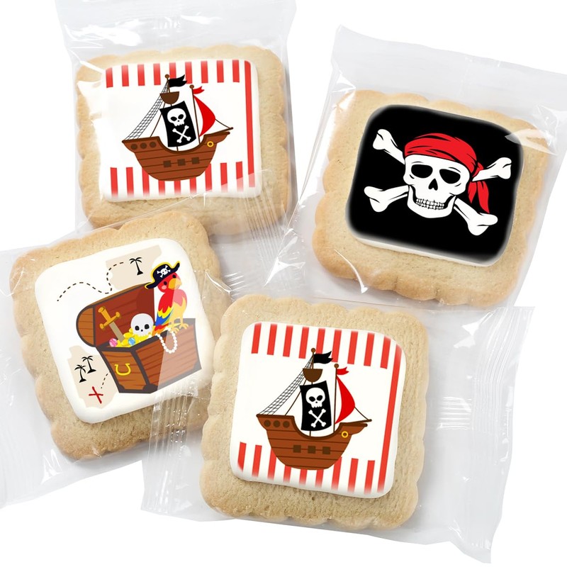 Pirate Theme Cookies Individually Wrapped Printed Cookies 24 Pack Bulk