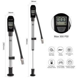 CXWXC Suspension Strut Bicycle Pump with Pressure Gauge - Compact Submersible Pump for Mountain Bike & E-Bike - Aluminium Bicycle Shock Absorber Pump with 300 PSI