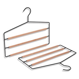 IPEA Trouser Hangers Space Saving Multi-Tier Wooden Metal Slim and Elegant Design 2 Pack - Tiered Hangers for Hanging Jeans, Clothes, Accessories in Closets