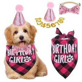 1 Set Dog Cat Birthday Party Decorations,Ymapinc Dog Hat Outfits Puppy Birthday Costume Party Bandanas Bowtie Numbers for Large Small Puppy Outfits