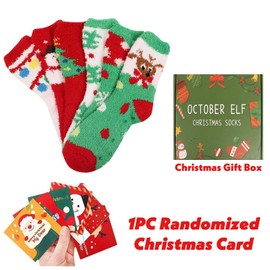 October Elf 6 Pairs Adult Christmas Holiday Socks Warm Winter Cozy Socks Fuzzy Socks With Plus Size And Anti-Slip Bottom (One size, C-15)