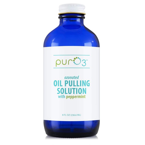 PurO3 Ozonated Oil Pulling Solution with Peppermint - Organic, 8 Ounce-Holistic Dental Hygiene-Non-Toxic Dental Care - Vegan