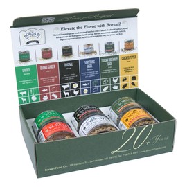 Borsari Seasoned Salt Gift Set - Original, Savory, Cracked Pepper, Tuscan Rosemary Sage, Orange Ginger, Everything Bagel - Gluten Free Gourmet Sea Salt Blends - Set of 6, 3-4oz Shaker Bottles