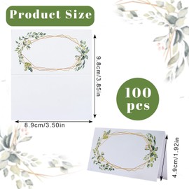 URROMA Seat Folding Card, 100Pcs Green Leaf Gold Frame Seating Place Cards Blank Table Tent Cards for Wedding Banquets Dinner Parties Table Decor